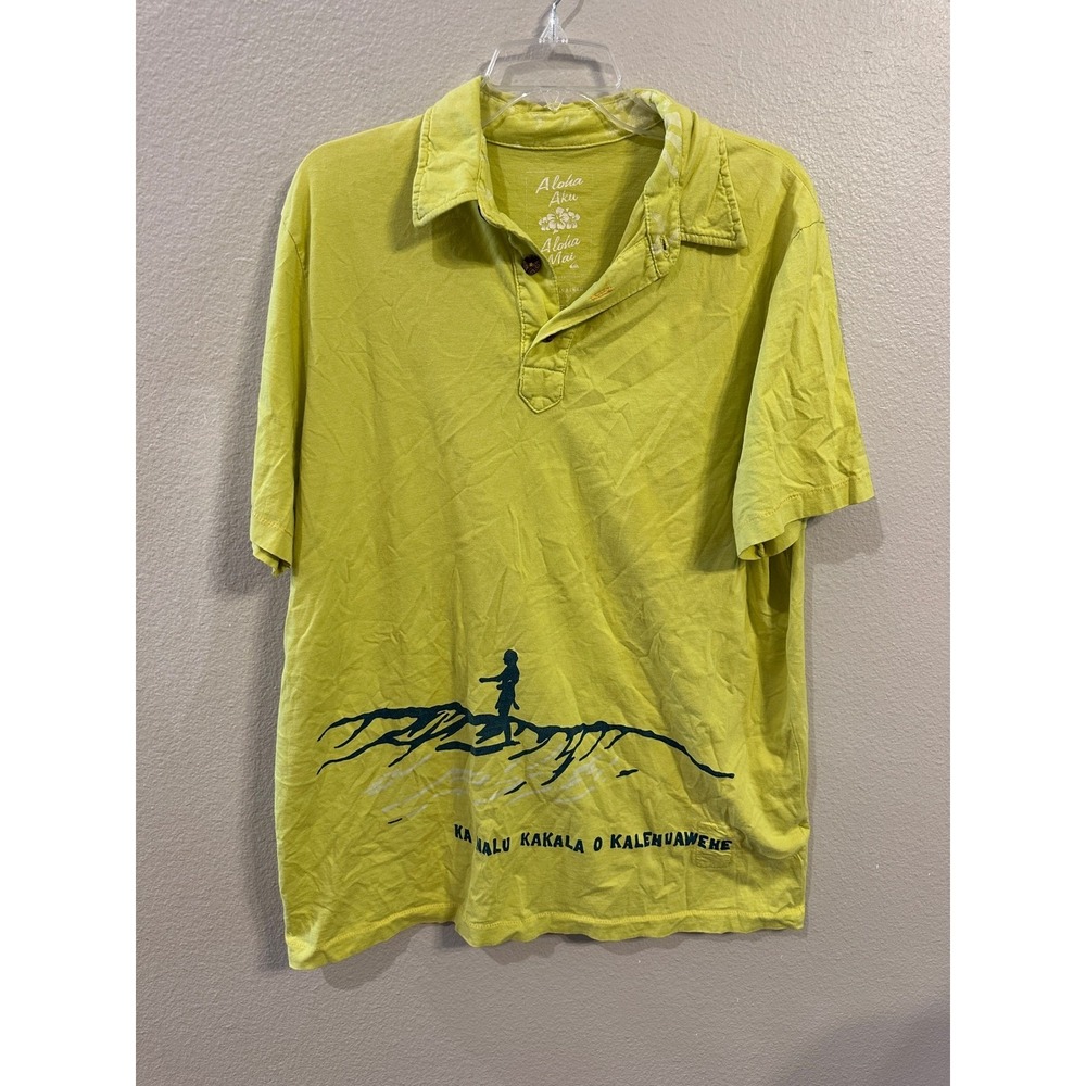 Aloha Aku Polo Shirt Hawaiian Graphic Print Short Sleeve Casual Yellow XL